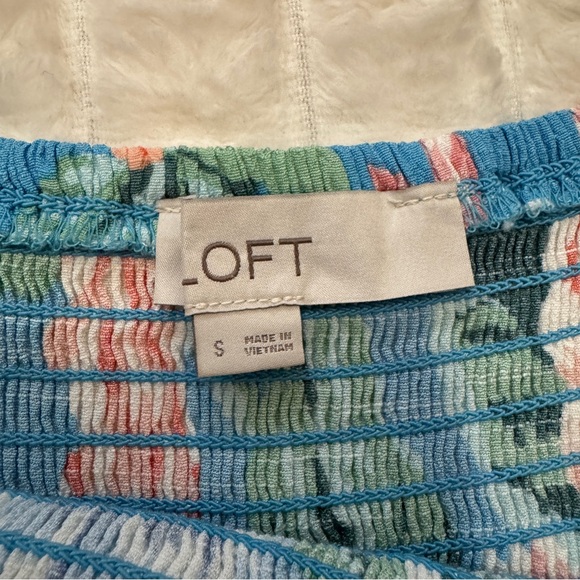 Loft Small Blue Floral Garden Smocked Ruffle Midi DRESS Smocked Tropical Spring - Picture 7 of 8